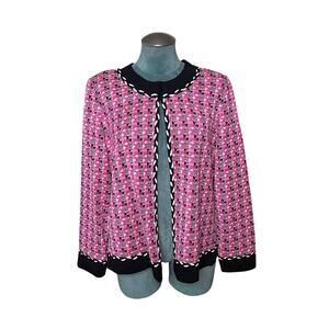 Ming Wang Pink Black Knit Open Front Cardigan Jacket Size M